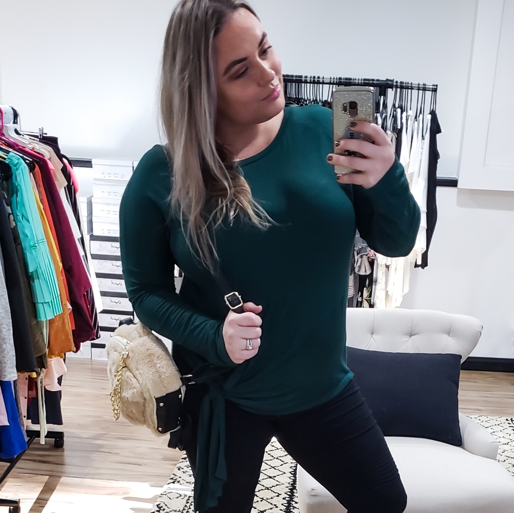Super Soft Front Tie Tunic Top (Emerald Green) - Picture 2 of 11